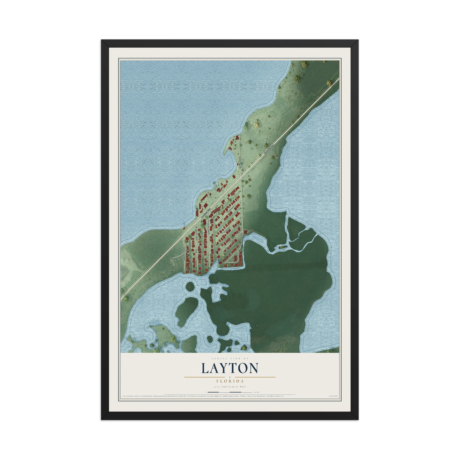 Layton, Florida map print, 12" x 18" W/ Black Ayous Wood Frame mockup