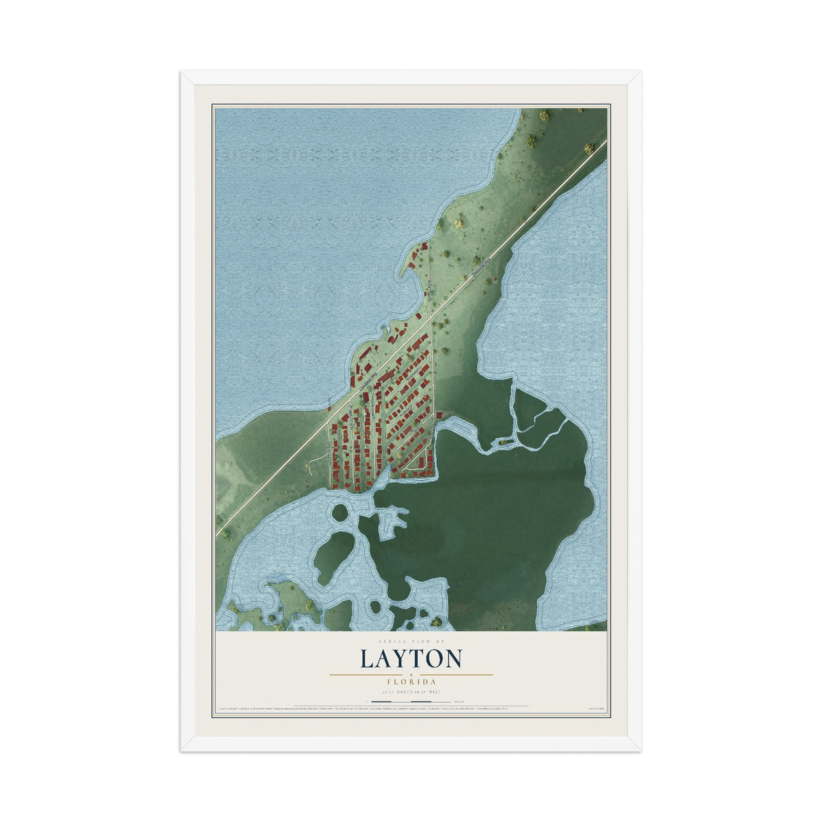 Layton, Florida map print, 12" x 18" W/ White Ayous Wood Frame mockup