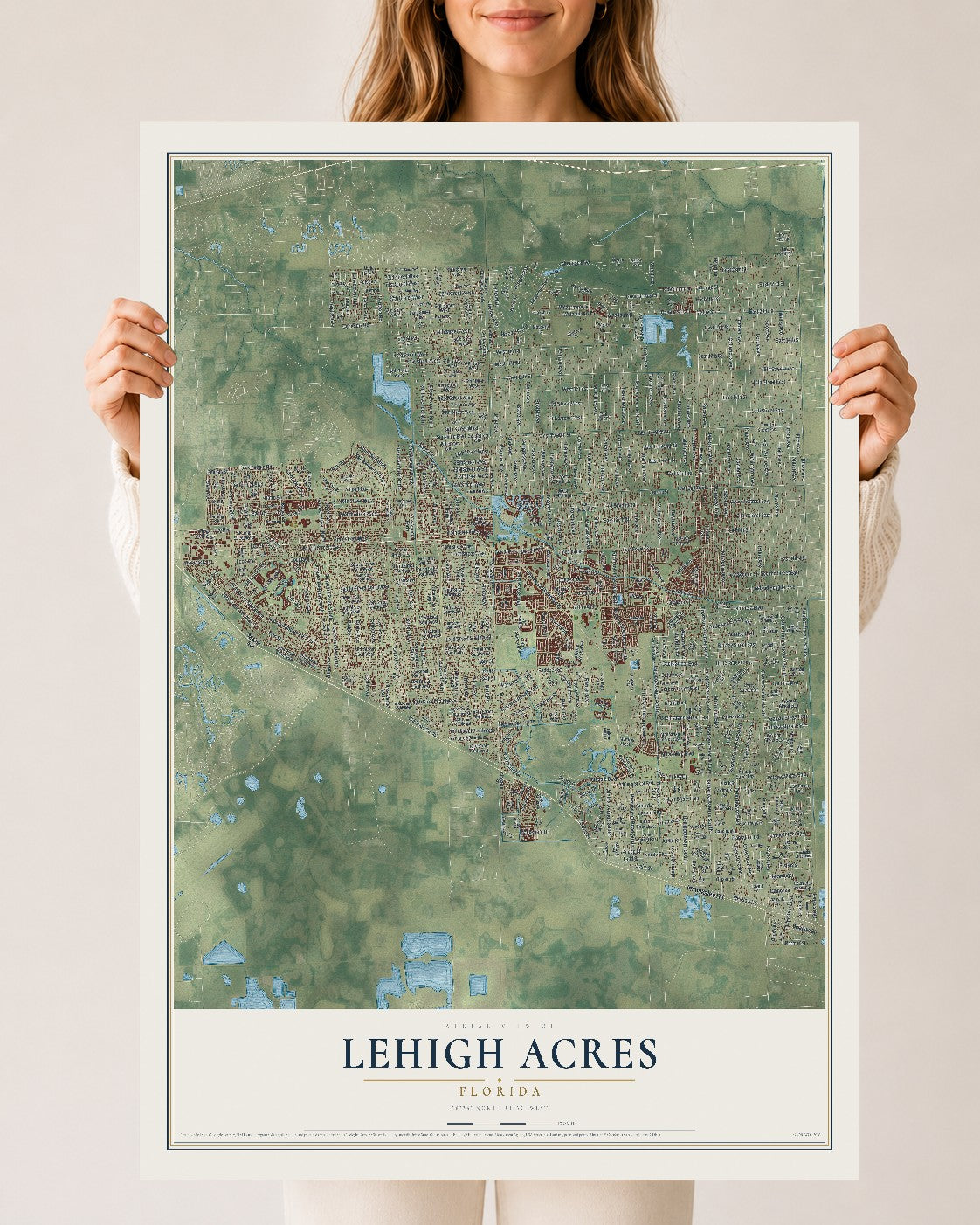 Lehigh Acres, Florida map print, 24" x 36" Archival Matte Print mockup