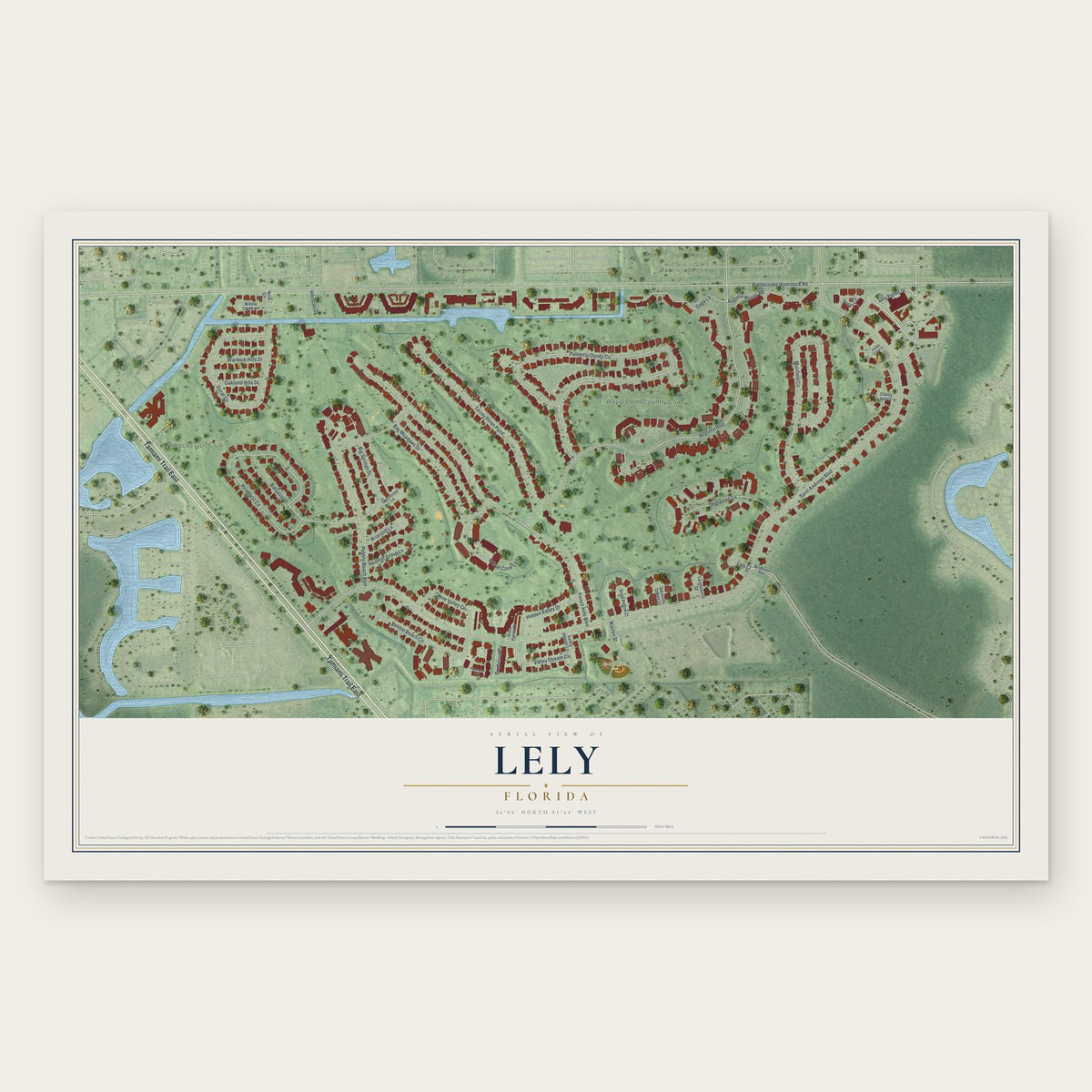 Lely, Florida map print, the full design