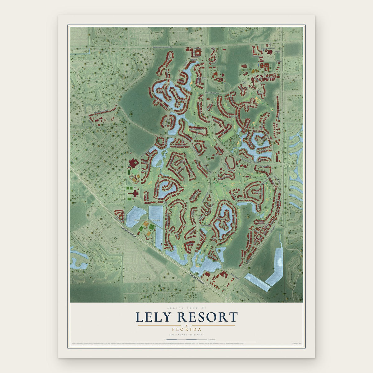 Lely Resort, Florida map print, the full design