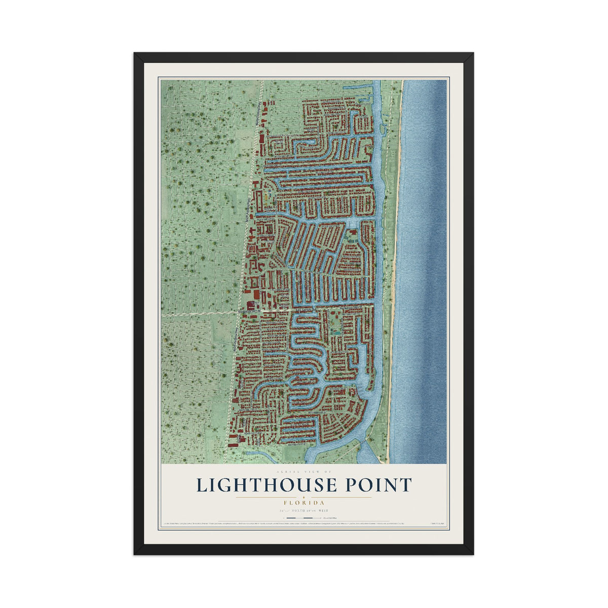 Lighthouse Point, Florida map print, 12" x 18" W/ Black Ayous Wood Frame mockup