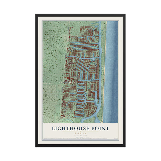 Map of Lighthouse Point, Florida, 12 x 18 inch print in a black wood frame
