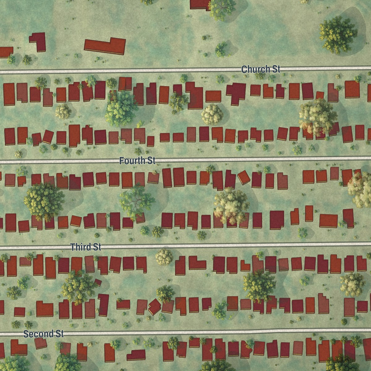 Close-up of the map of Limestone Creek, Florida print showing street and building detail