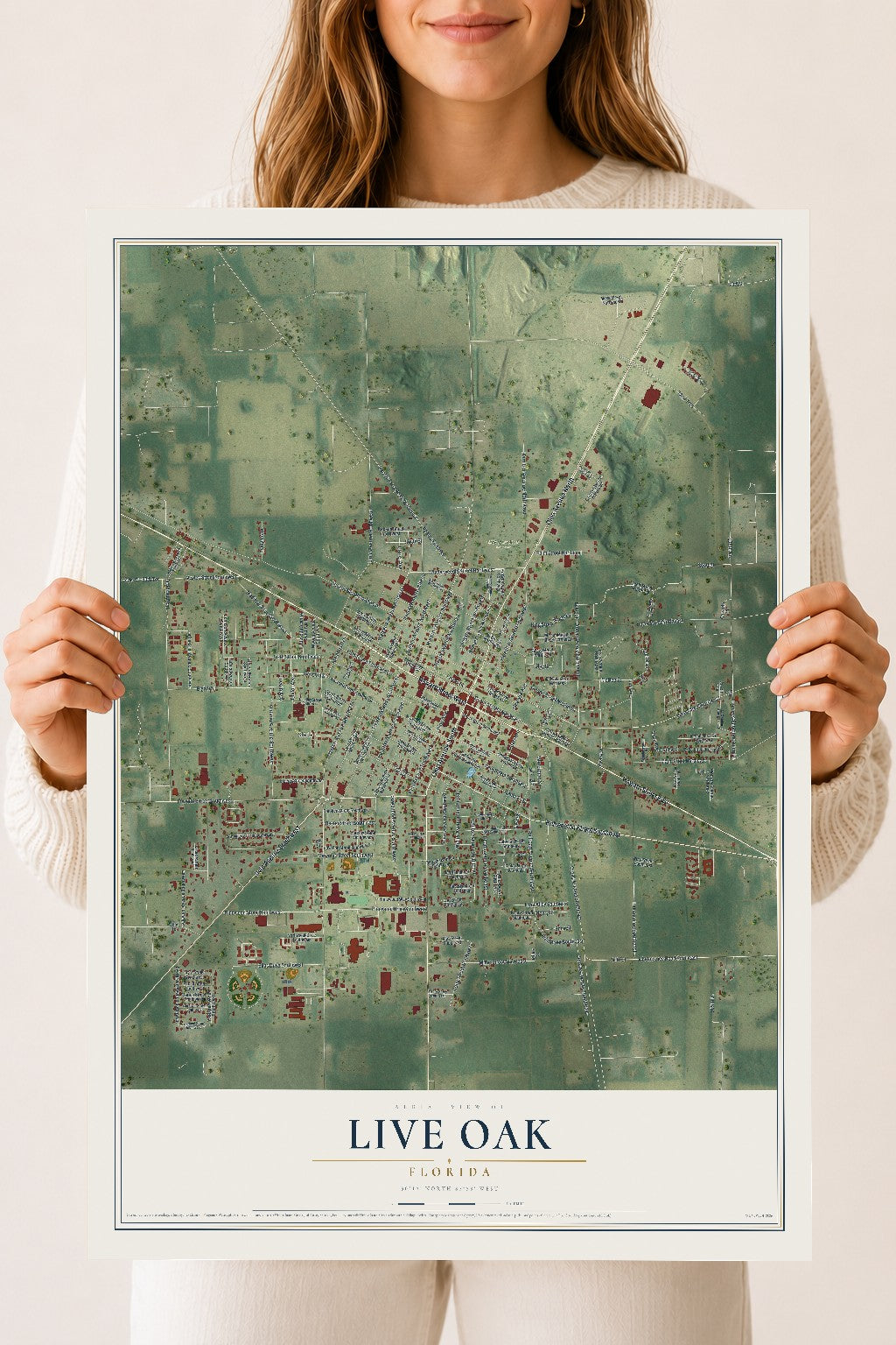 Live Oak, Florida map print, 18" x 24" Archival Matte Print mockup