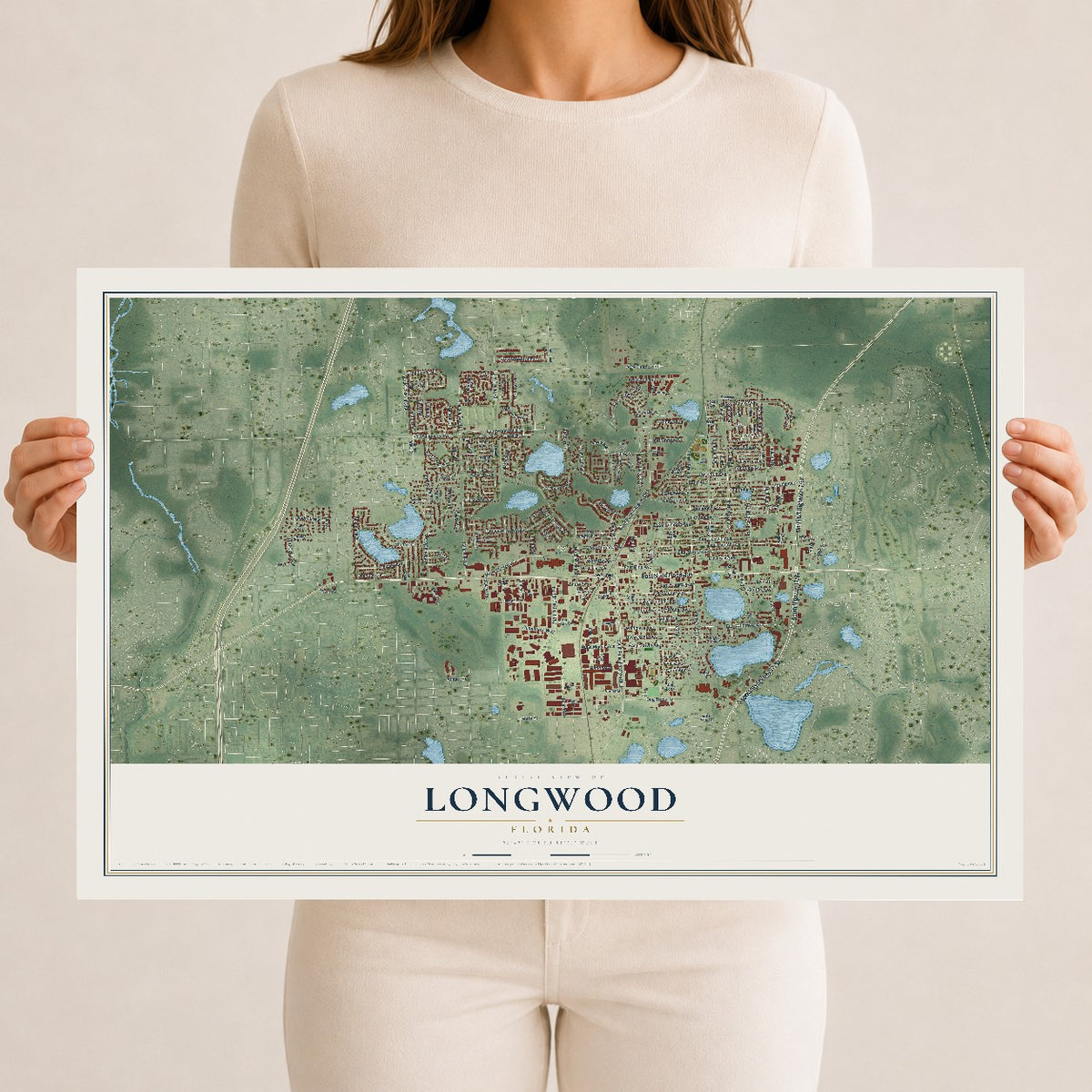 Longwood, Florida map print, 12" x 18" Archival Matte Print mockup