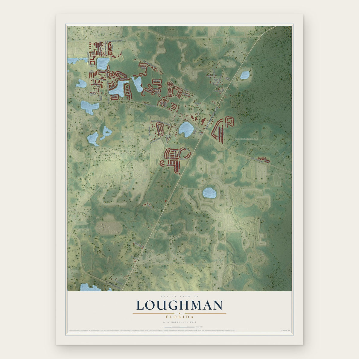 Loughman, Florida map print, the full design