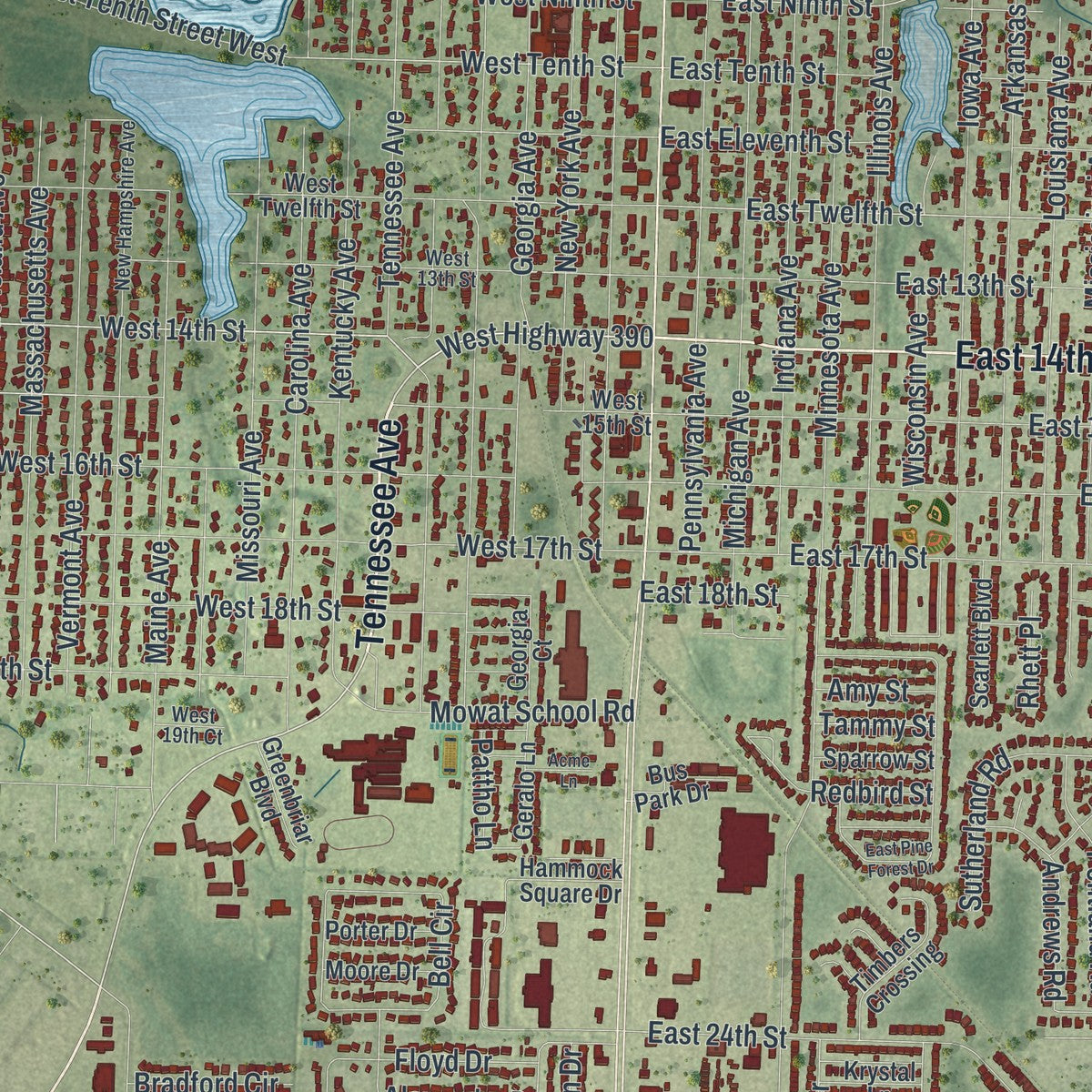 Close-up 1 of the Lynn Haven, Florida map artwork