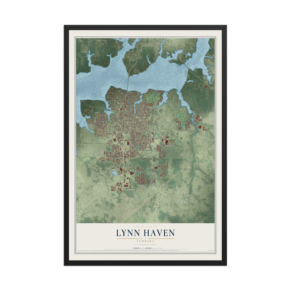 Lynn Haven, Florida map print, 12" x 18" W/ Black Ayous Wood Frame mockup