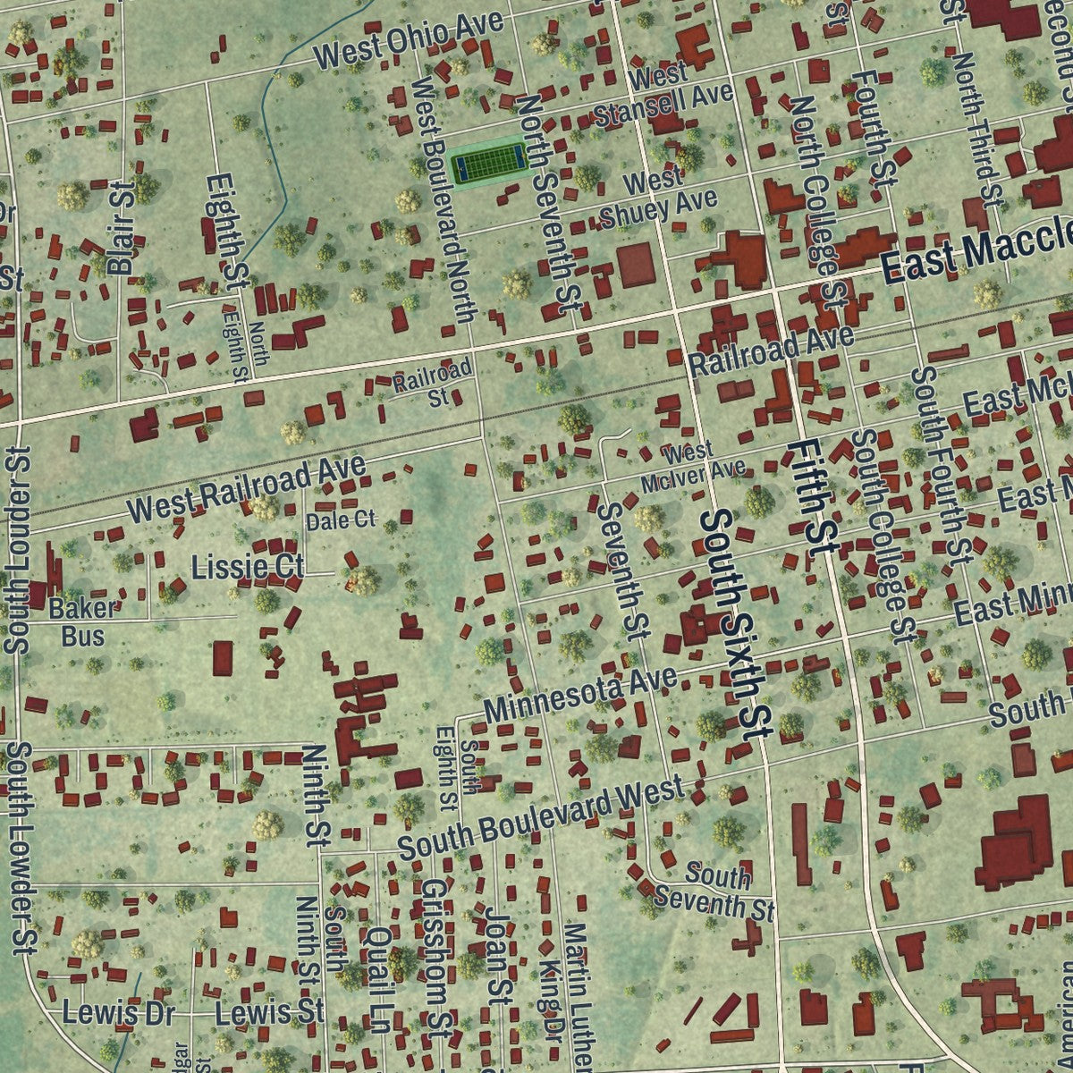 Close-up 1 of the Macclenny, Florida map artwork