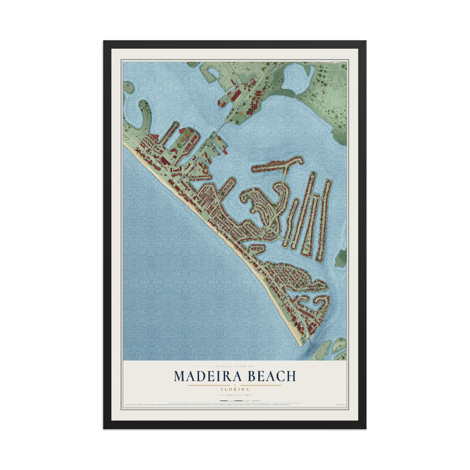 Madeira Beach, Florida map print, 12" x 18" W/ Black Ayous Wood Frame mockup