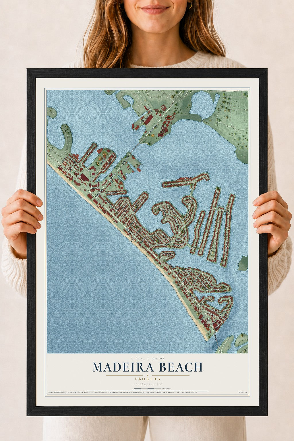 Madeira Beach, Florida map print, 18" x 24" W/ Black Ayous Wood Frame mockup