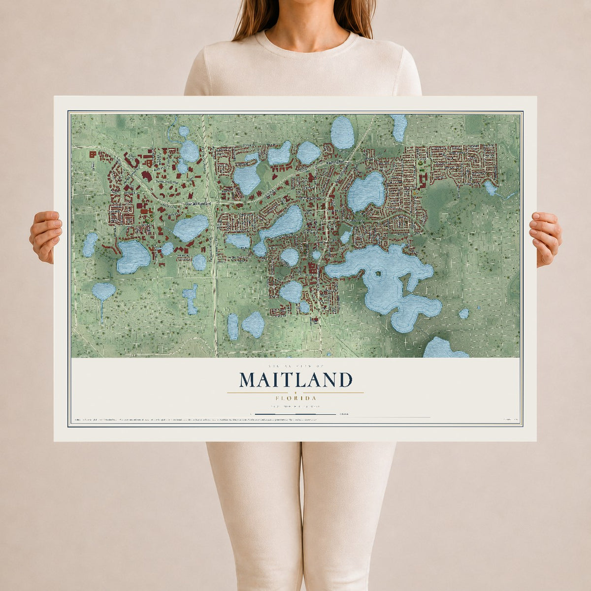 Maitland, Florida map print, 24" x 36" Archival Matte Print mockup