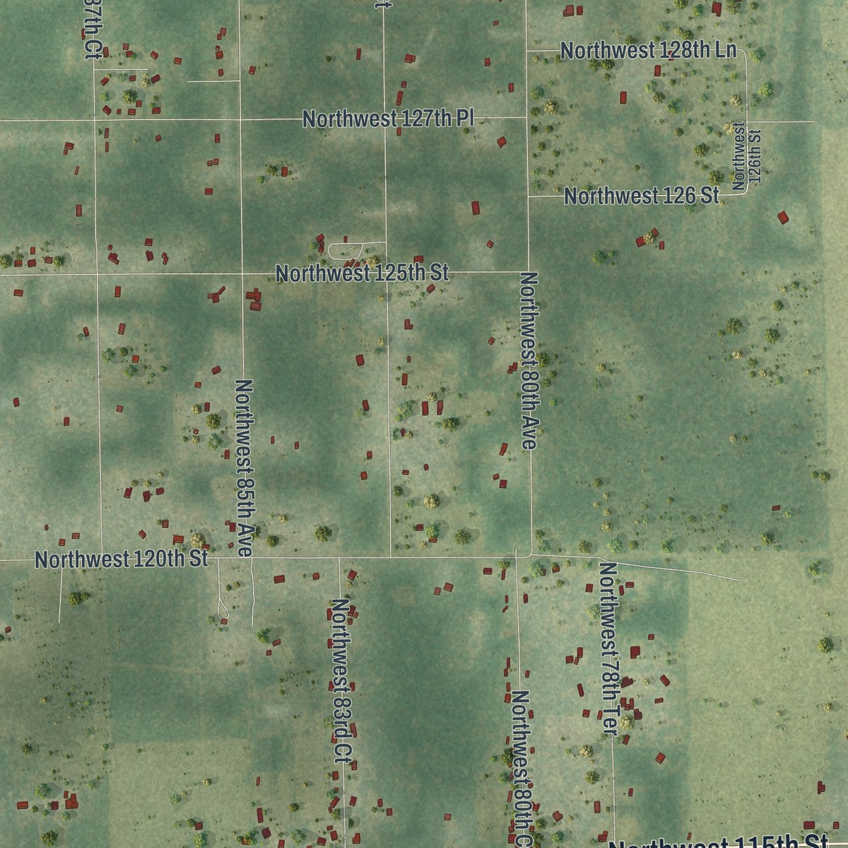 Close-up of the map of Manatee Road, Florida print showing street and building detail