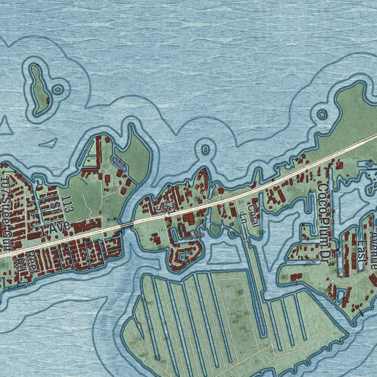 Close-up 2 of the Marathon, Florida map artwork