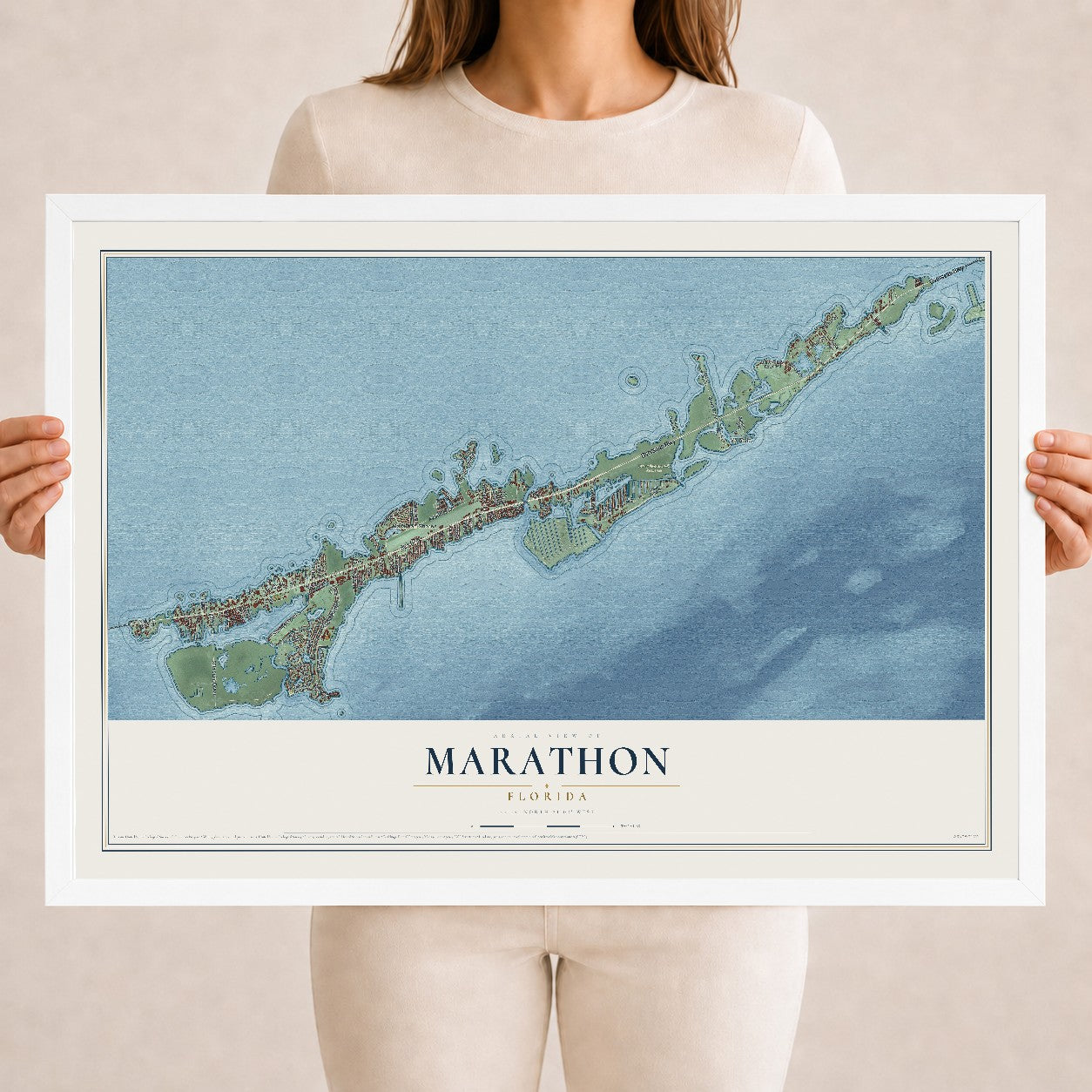 Marathon, Florida map print, 18" x 24" W/ White Ayous Wood Frame mockup