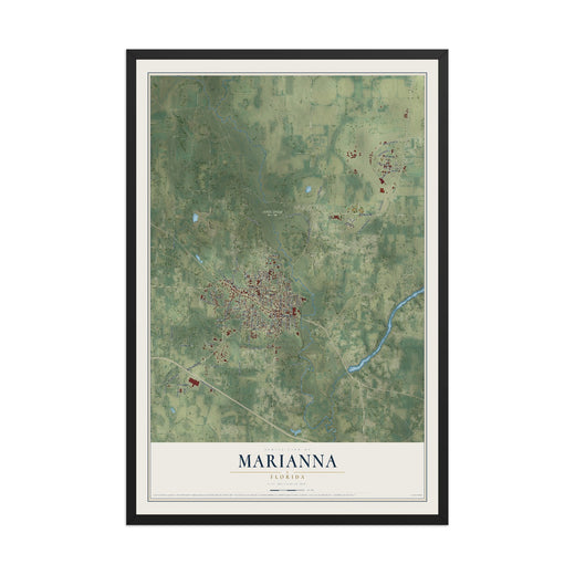 Map of Marianna, Florida, 12 x 18 inch print in a black wood frame