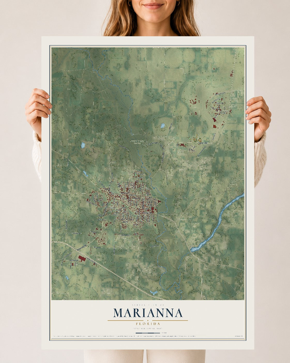 Marianna, Florida map print, 24" x 36" Archival Matte Print mockup