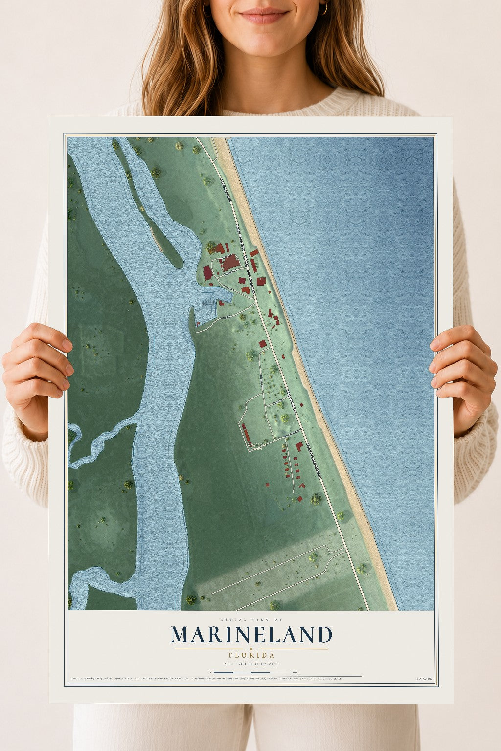 Marineland, Florida map print, 18" x 24" Archival Matte Print mockup