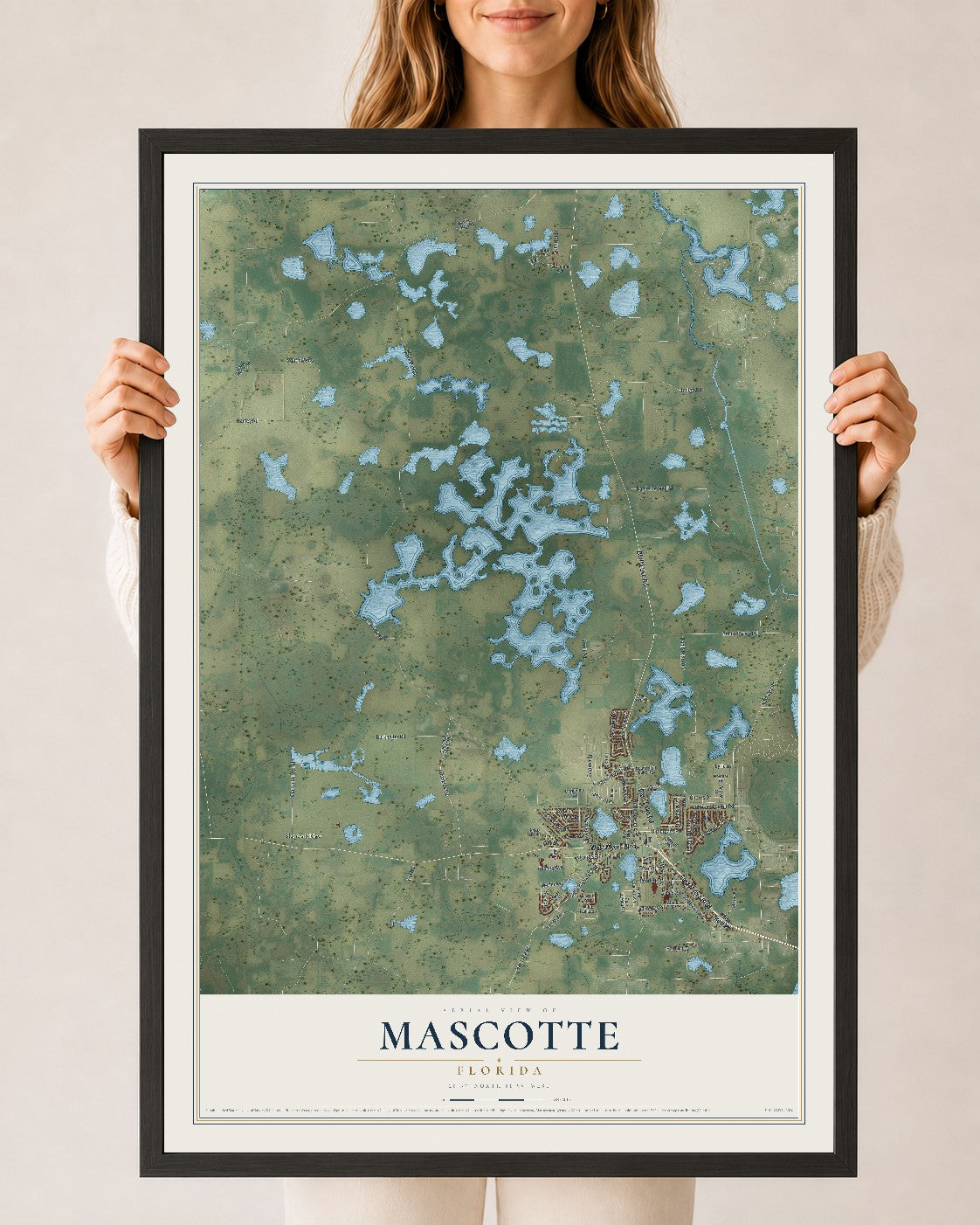 Mascotte, Florida map print, 24" x 36" W/ Black Ayous Wood Frame mockup