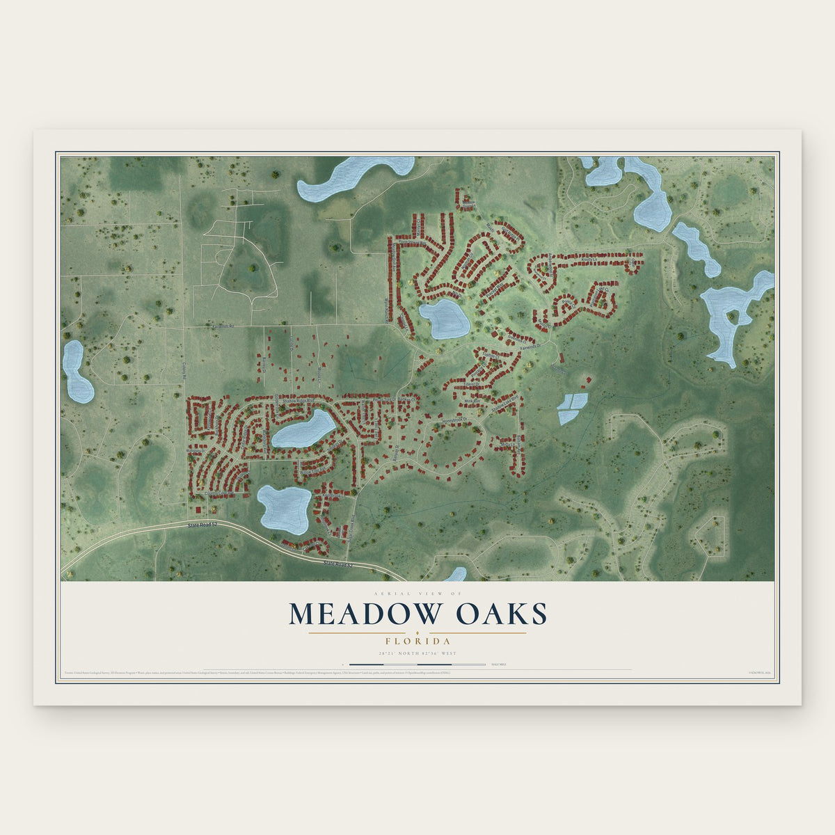 Meadow Oaks, Florida map print, the full design