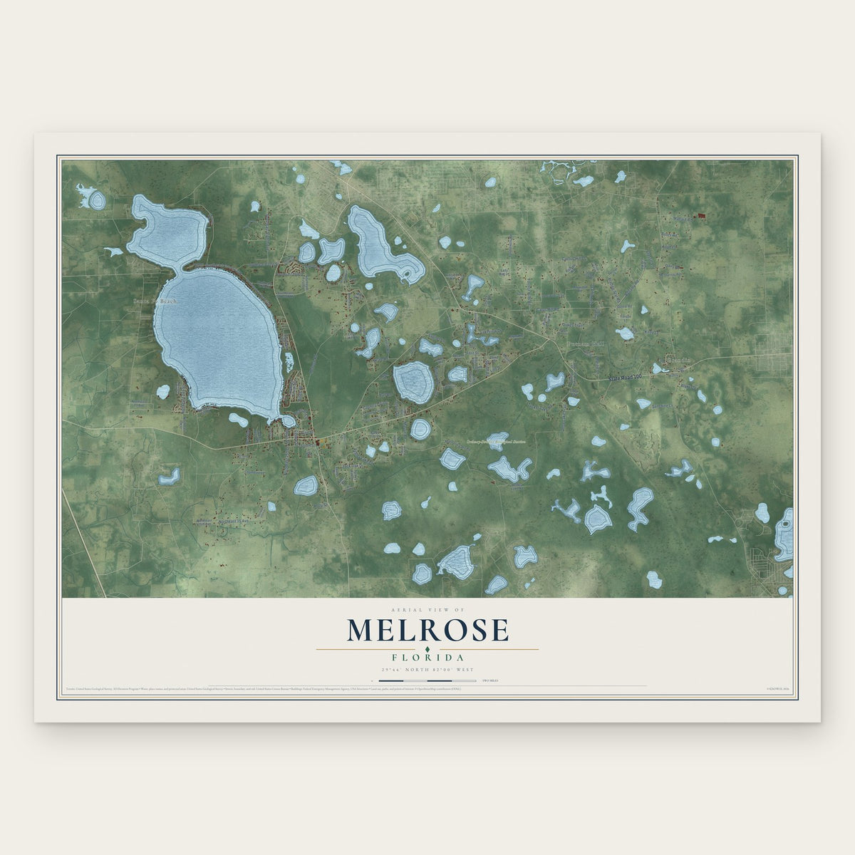 Melrose, Florida map print, the full design