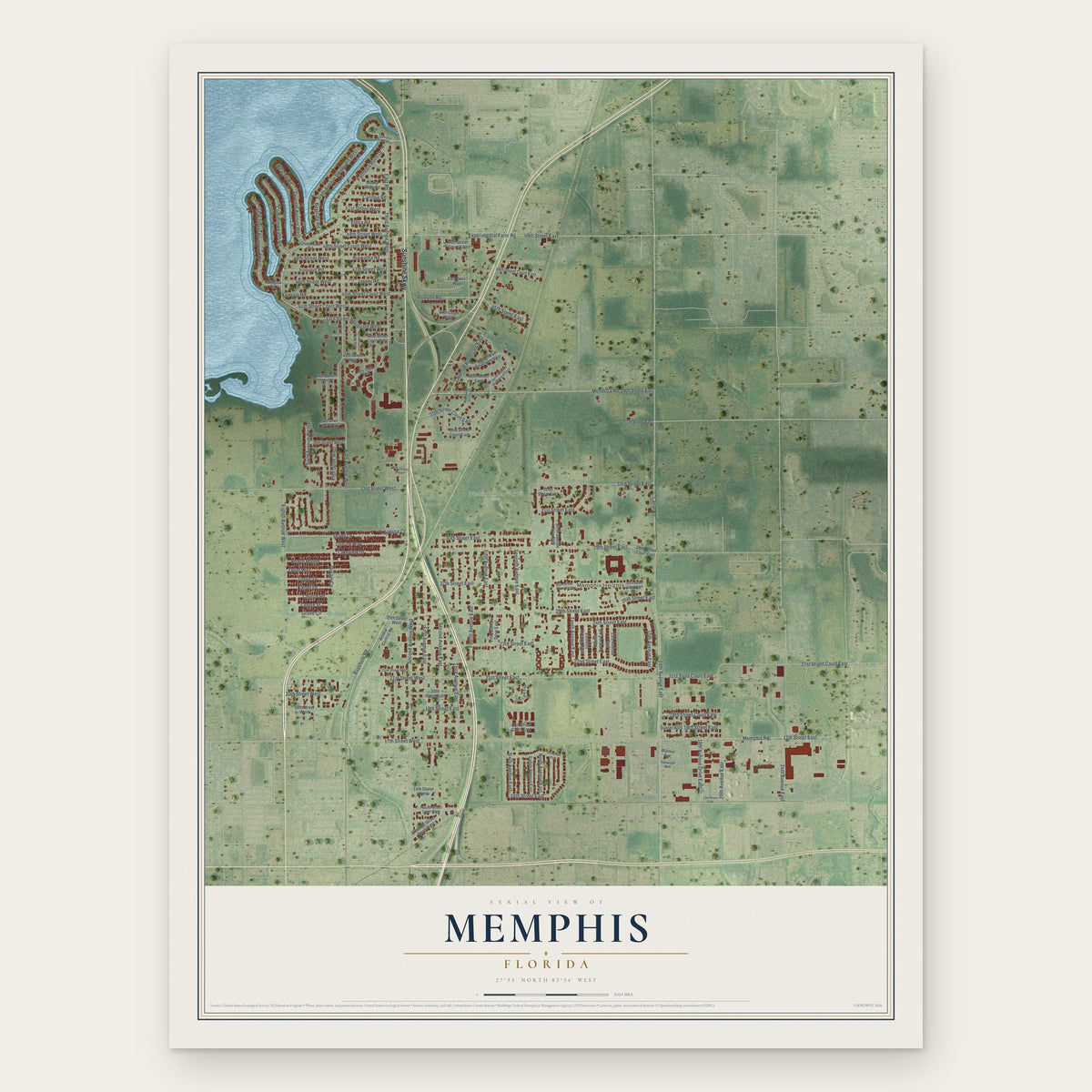 Memphis, Florida map print, the full design