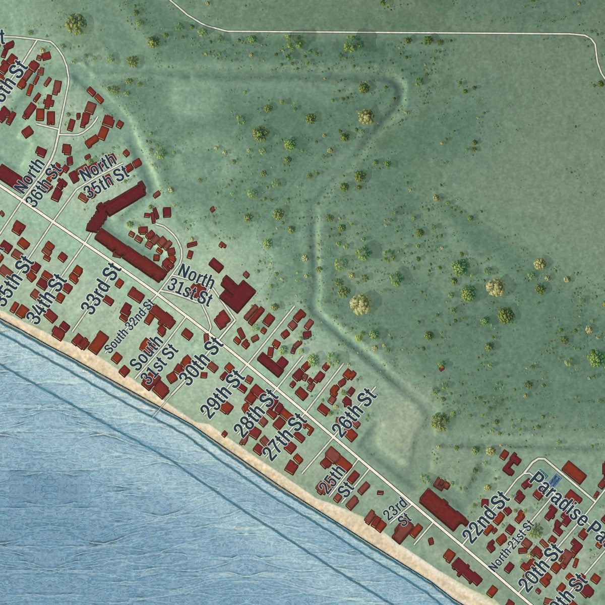 Close-up 2 of the Mexico Beach, Florida map artwork