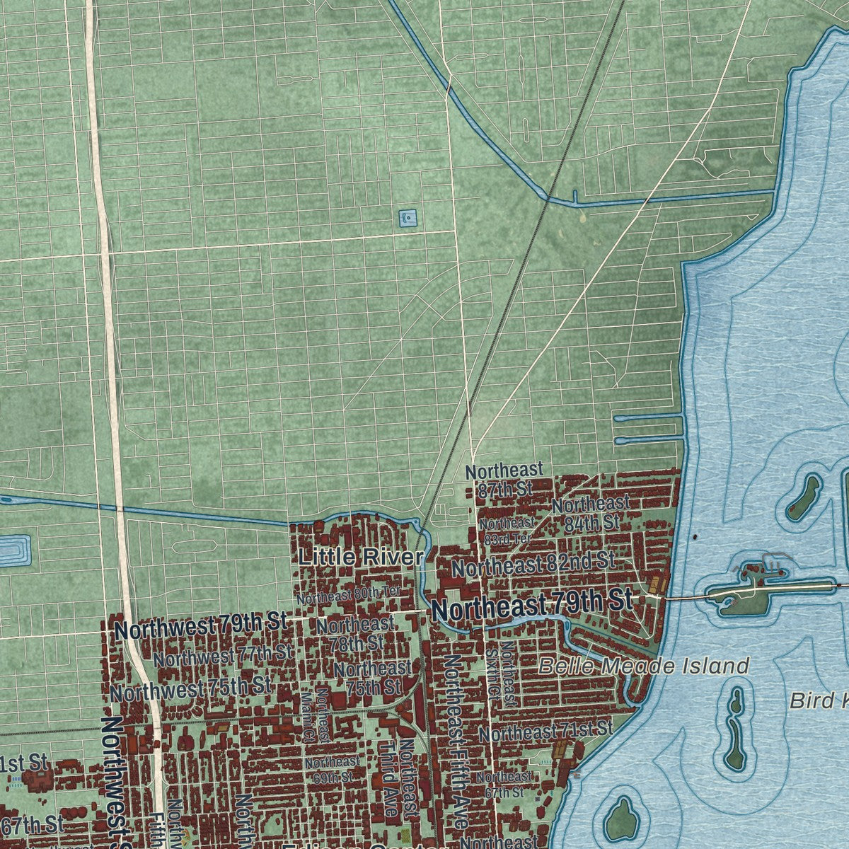 Close-up 2 of the Miami, Florida map artwork