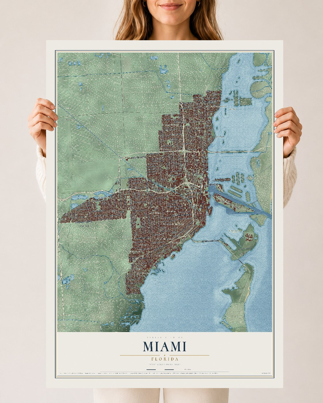Miami, Florida map print, 24" x 36" Archival Matte Print mockup