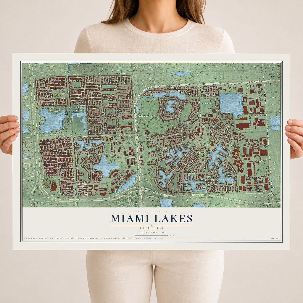 Miami Lakes, Florida map print, 18" x 24" Archival Matte Print mockup