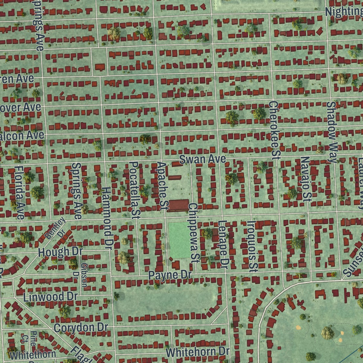 Close-up 1 of the Miami Springs, Florida map artwork