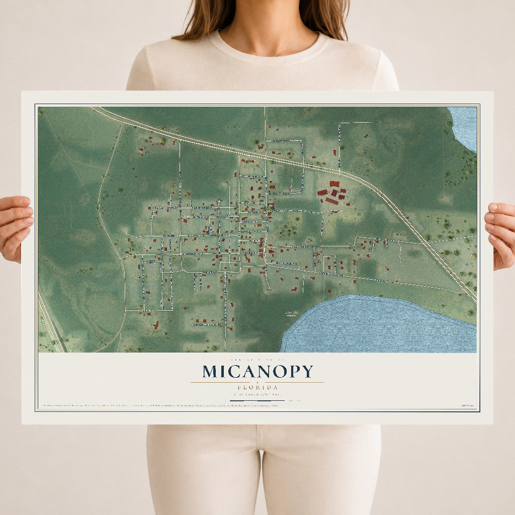 Micanopy, Florida map print, 18" x 24" Archival Matte Print mockup