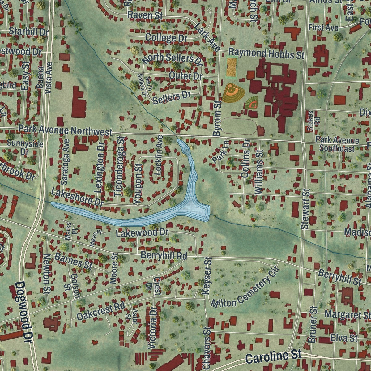 Close-up 1 of the Milton, Florida map artwork