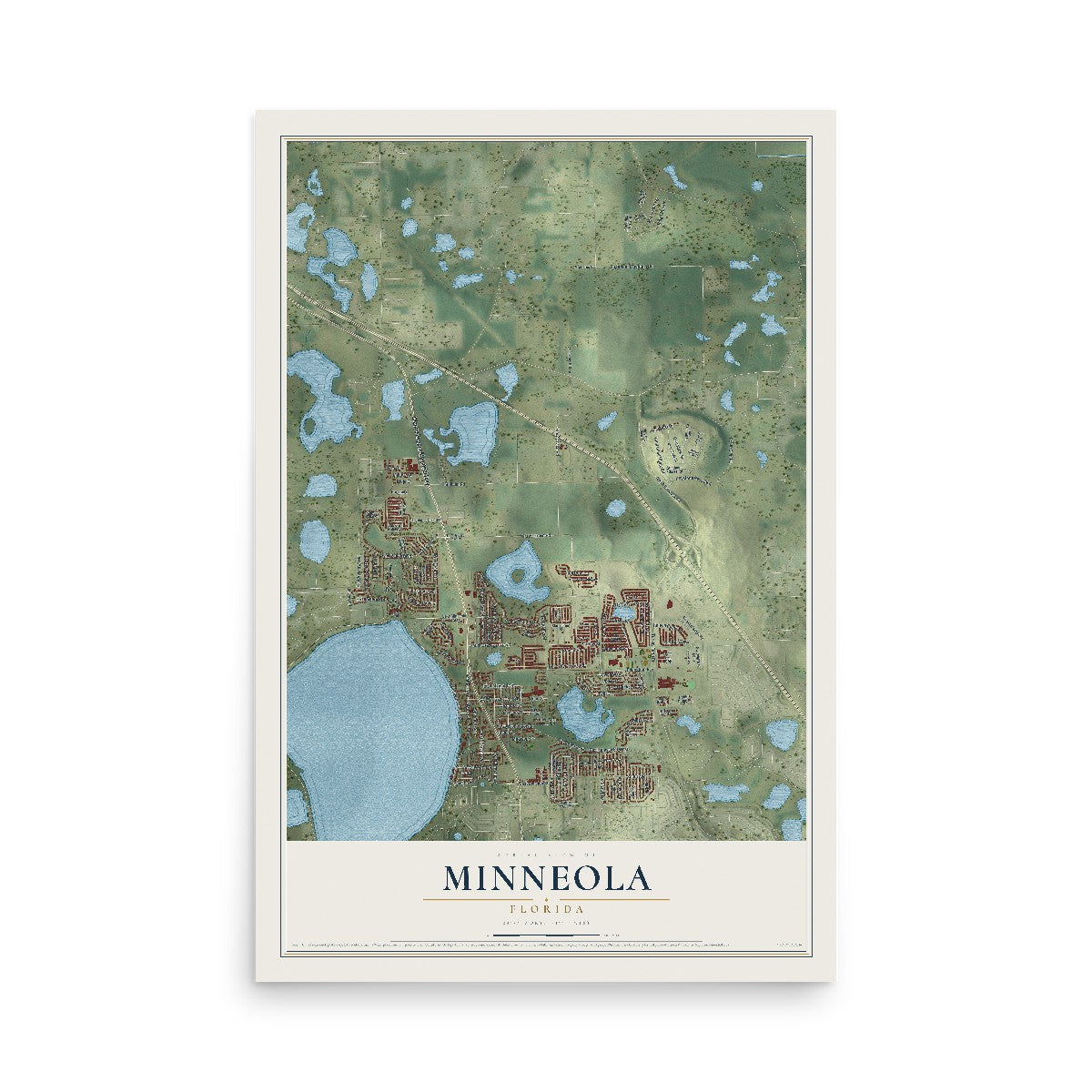 Minneola, Florida map print, 12" x 18" Archival Matte Print mockup