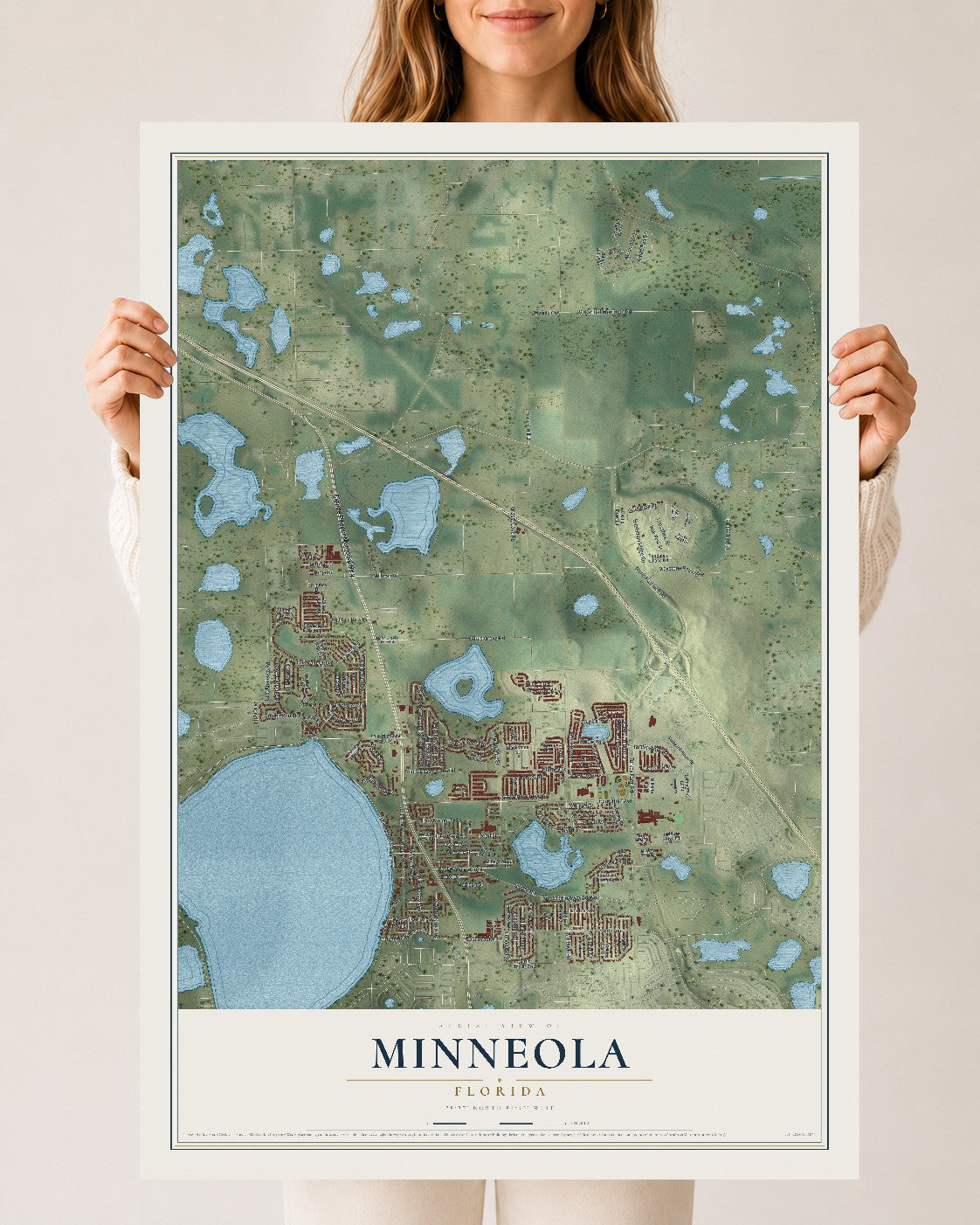 Minneola, Florida map print, 24" x 36" Archival Matte Print mockup