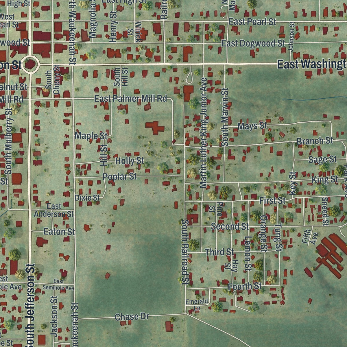 Close-up 1 of the Monticello, Florida map artwork