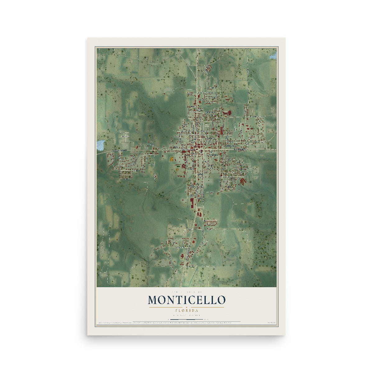 Monticello, Florida map print, 12" x 18" Archival Matte Print mockup