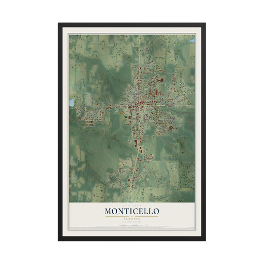 Map of Monticello, Florida, 12 x 18 inch print in a black wood frame