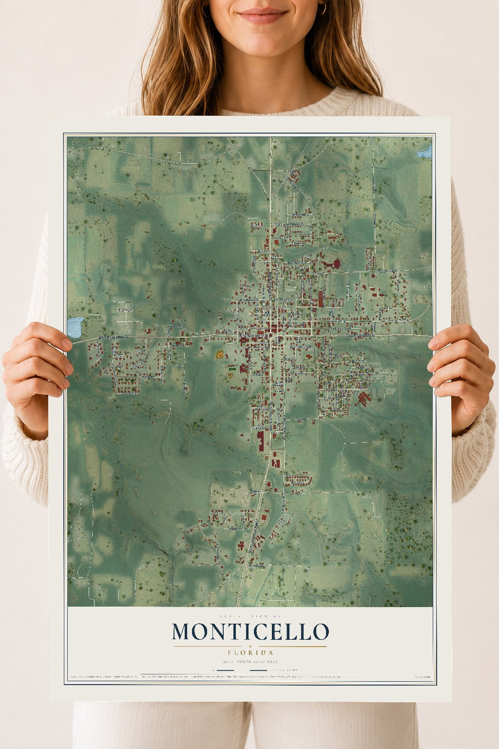 Monticello, Florida map print, 18" x 24" Archival Matte Print mockup