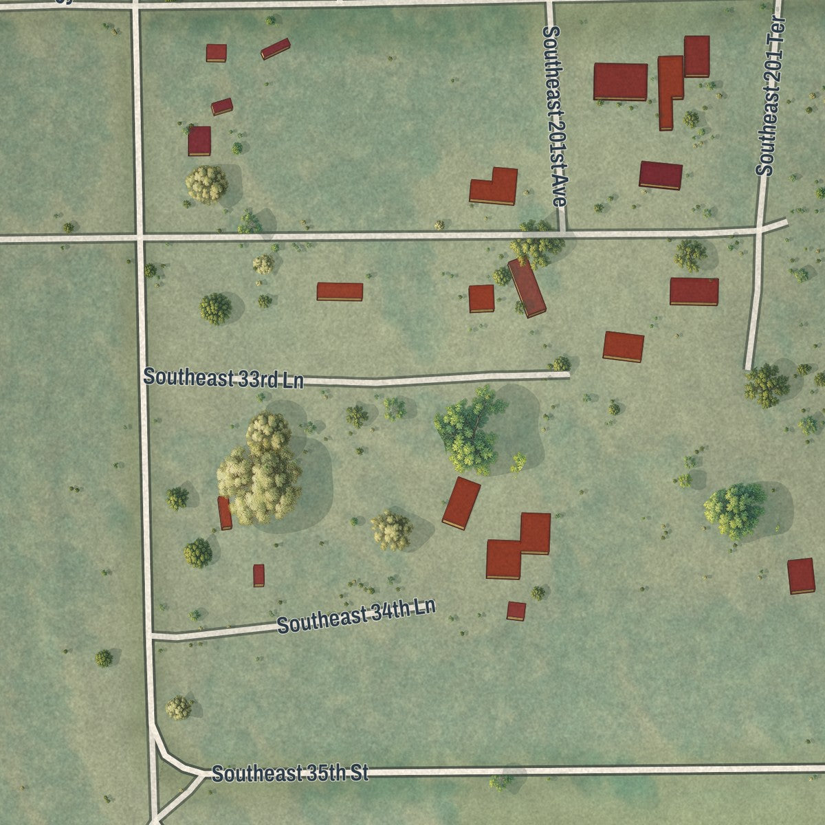 Close-up of the map of Morriston, Florida print showing street and building detail
