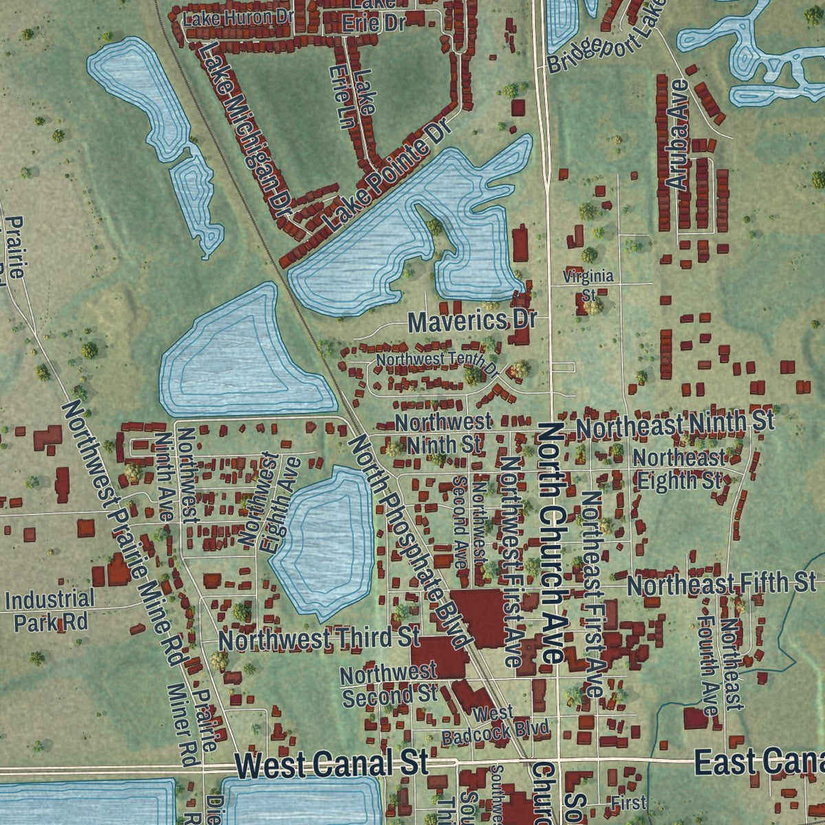 Close-up 1 of the Mulberry, Florida map artwork