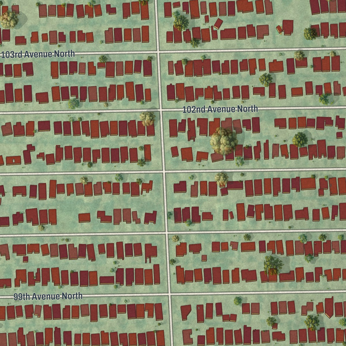 Close-up of the map of Naples Park, Florida print showing street and building detail