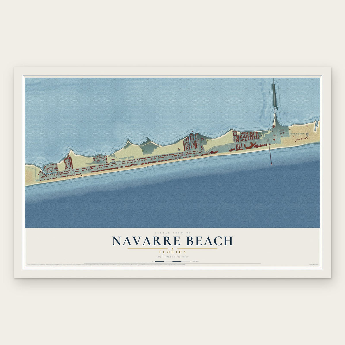 Navarre Beach, Florida map print, the full design
