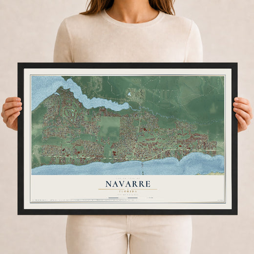 Map of Navarre, Florida, 12 x 18 inch print in a black wood frame
