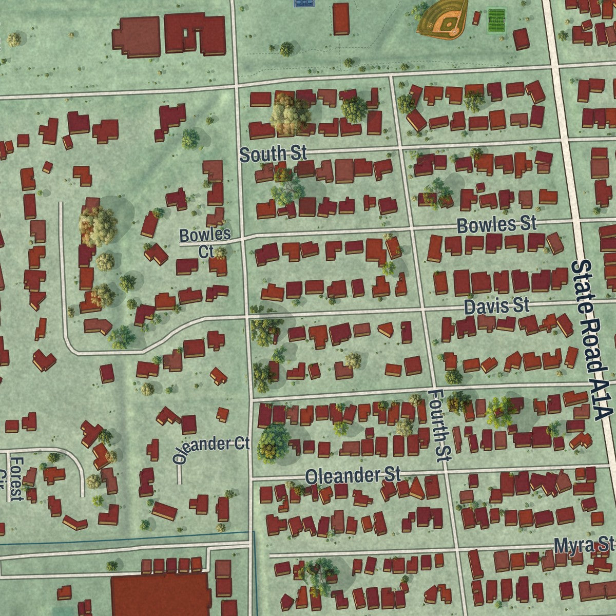 Close-up 2 of the Neptune Beach, Florida map artwork