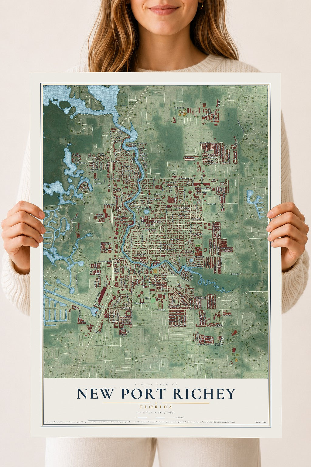 New Port Richey, Florida map print, 18" x 24" Archival Matte Print mockup