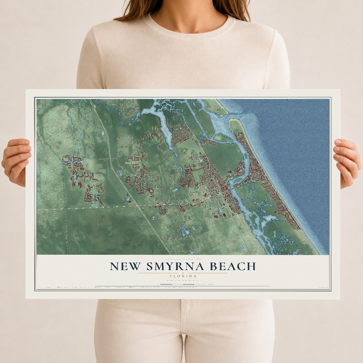 New Smyrna Beach, Florida map print, 12" x 18" Archival Matte Print mockup