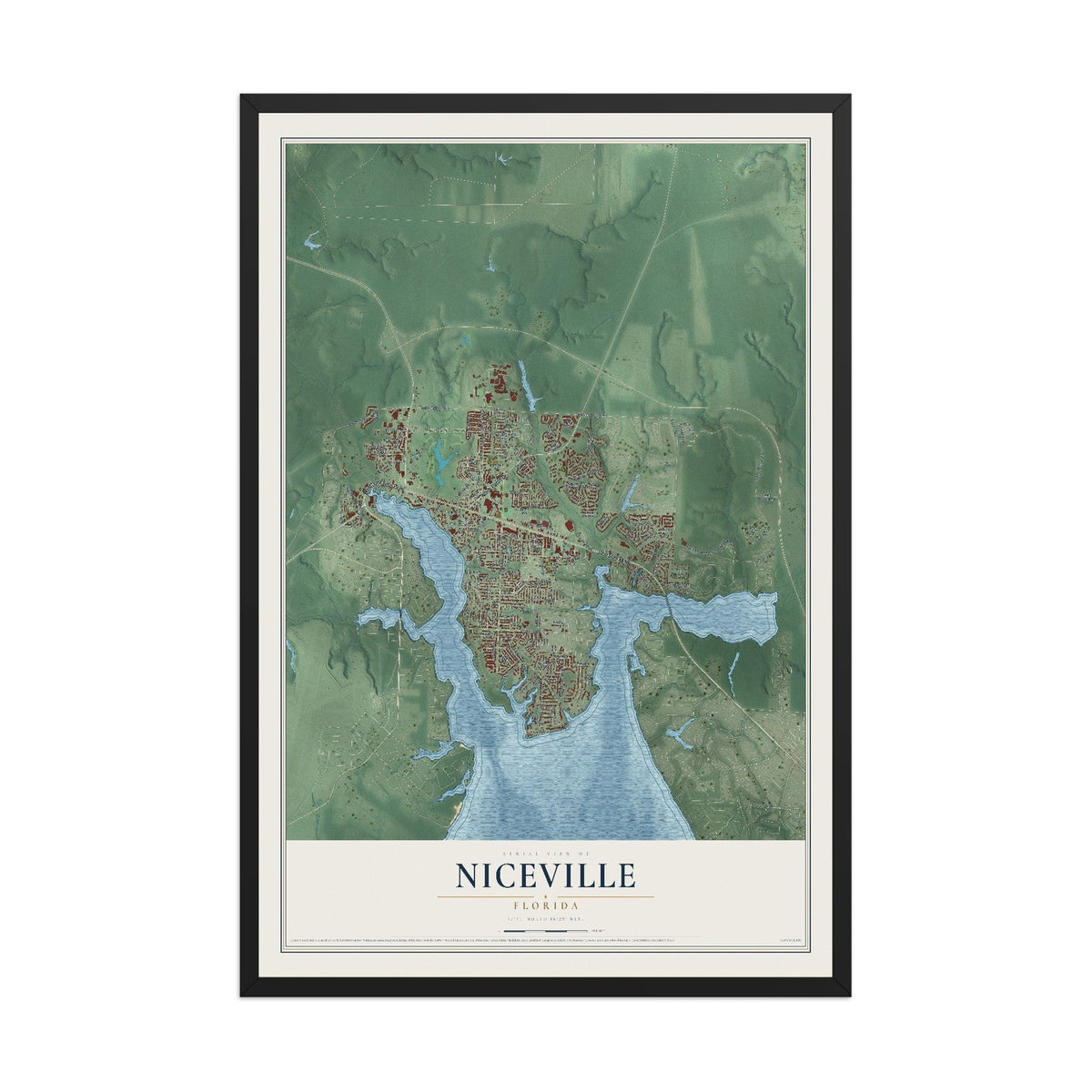 Niceville, Florida map print, 12" x 18" W/ Black Ayous Wood Frame mockup