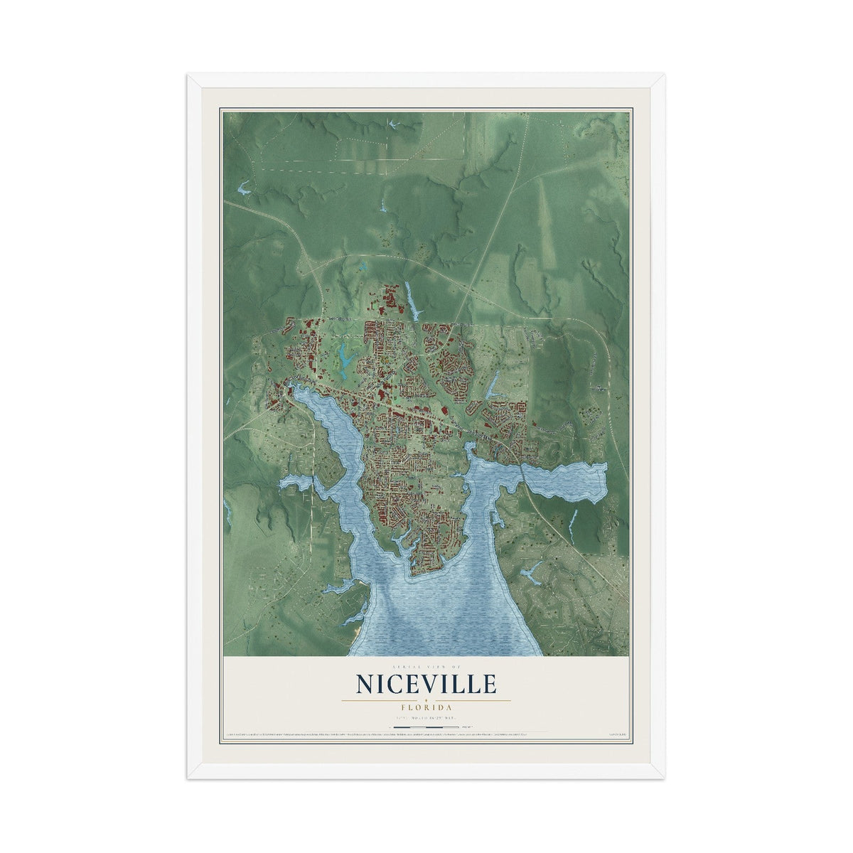 Niceville, Florida map print, 12" x 18" W/ White Ayous Wood Frame mockup